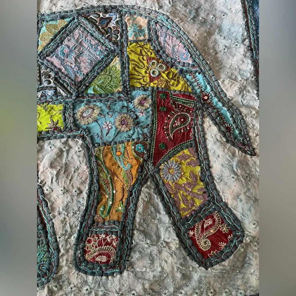 Vintage Handmade Elephant Patchwork Tapestry